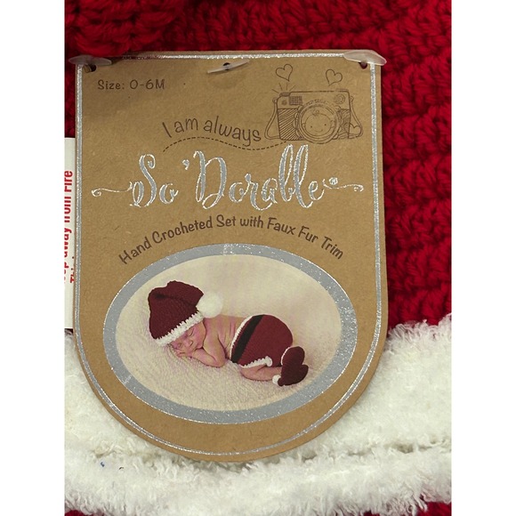 Baby's First Christmas Handmade Crochet Santa Hat Diaper Cover Newborn 0-6 mos - Picture 2 of 4